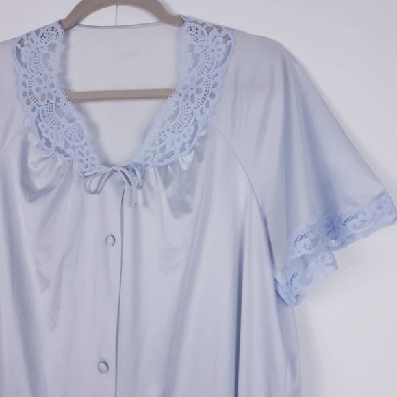 VINTAGE Vanity Fair Sz S Baby Blue Lace Nightgown Button Down Made in USA Pocket - Picture 1 of 11